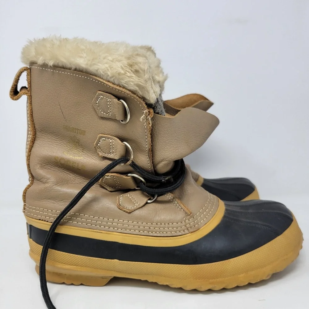 Sorel‎ Manitou Vintage Made in Canada Winter Boots Womens 10 Tan Leather Rubber